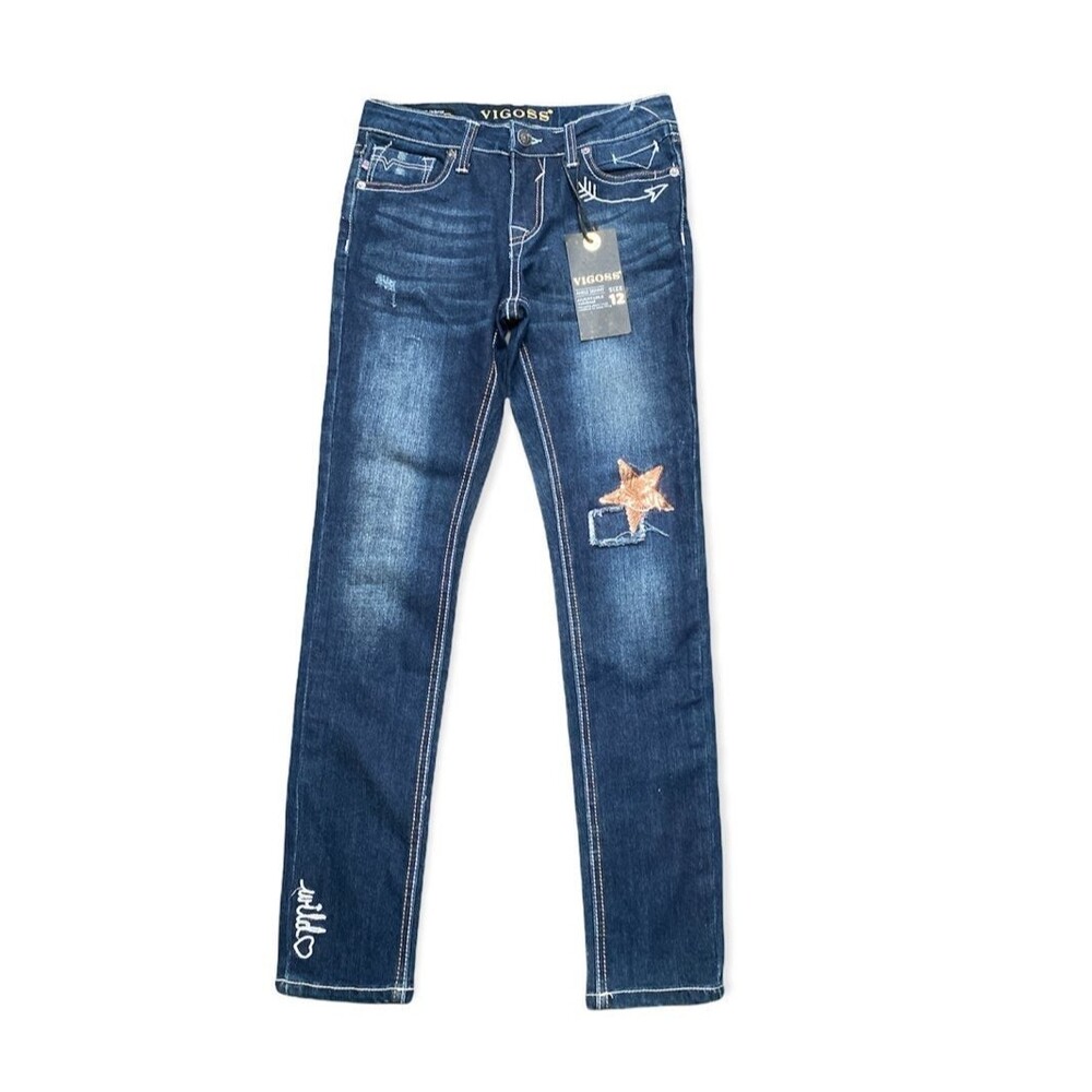 Vigoss The Jagger Ankle Skinny Jeans Sequined Star Wild Youth Size 12 Waist 26"